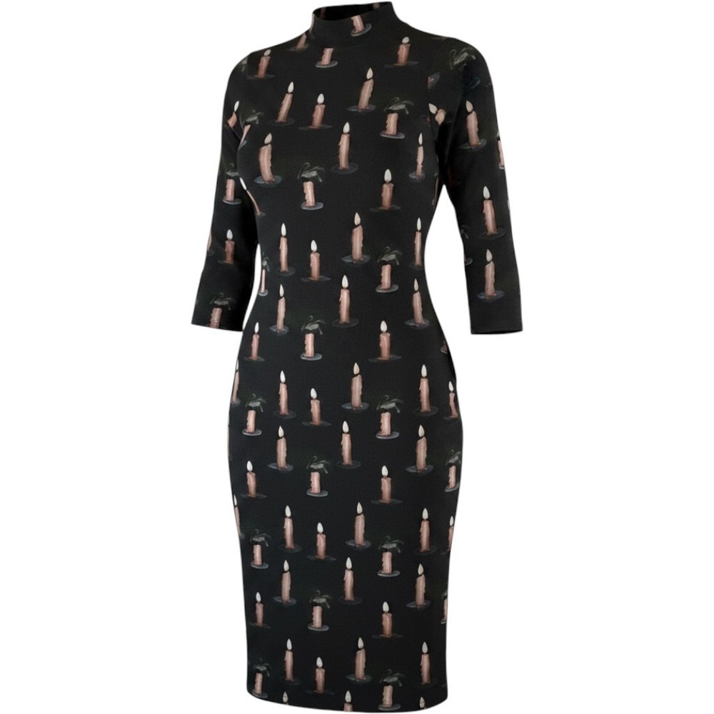 Samantha Pleet Demeter Candle Print Dress L Jenna Gribbon Mock Neck Gothic Rare